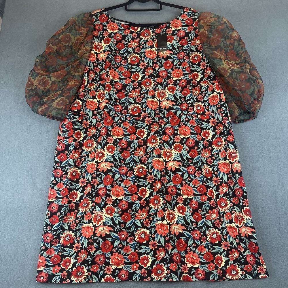 Torrid Mini Scuba Crepe Organza High‎ Neck Puff Sleeve Dress Women Size 26